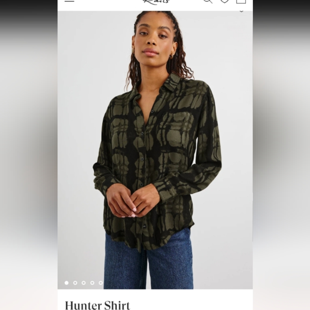 Express Green Black Notched Collar Button Down Shirt